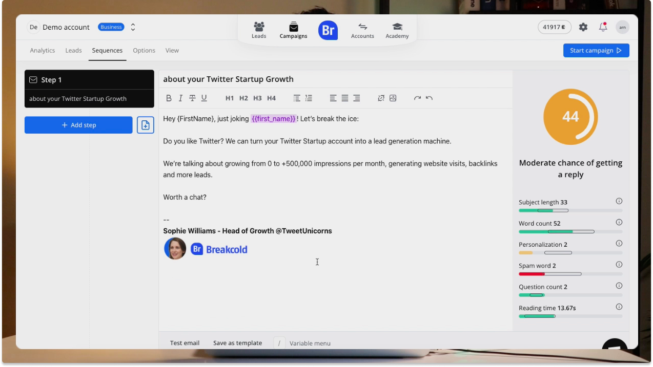 The cold email we will send | Breakcold